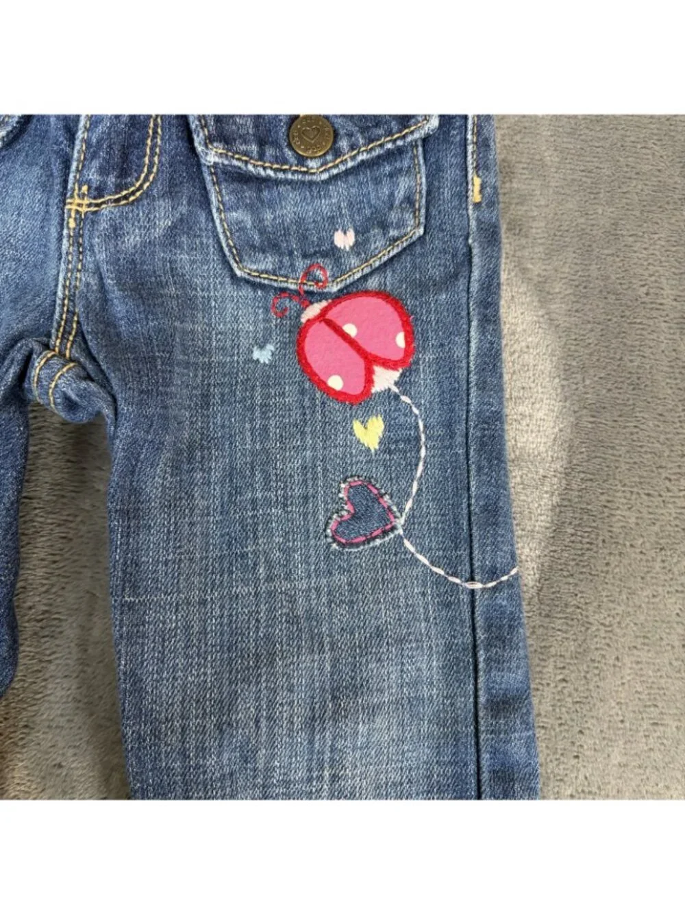 Baby Gap Denim Stretch Toddler Embroidered Jeans Size 3t Patched Flare Leg Y2K